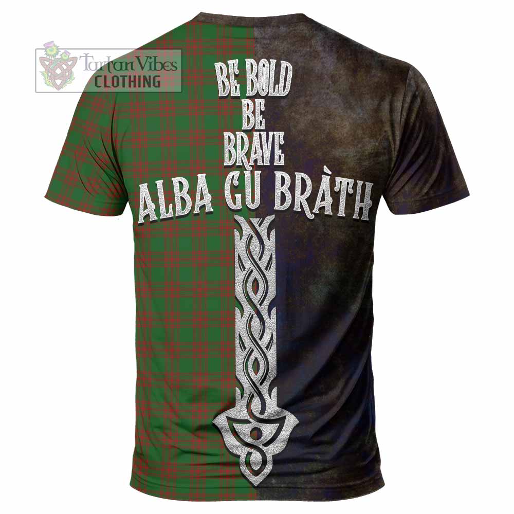 Tartan Vibes Clothing Menzies Tartan Family Crest T-Shirt Alba Gu Brath Be Brave Lion Ancient Style