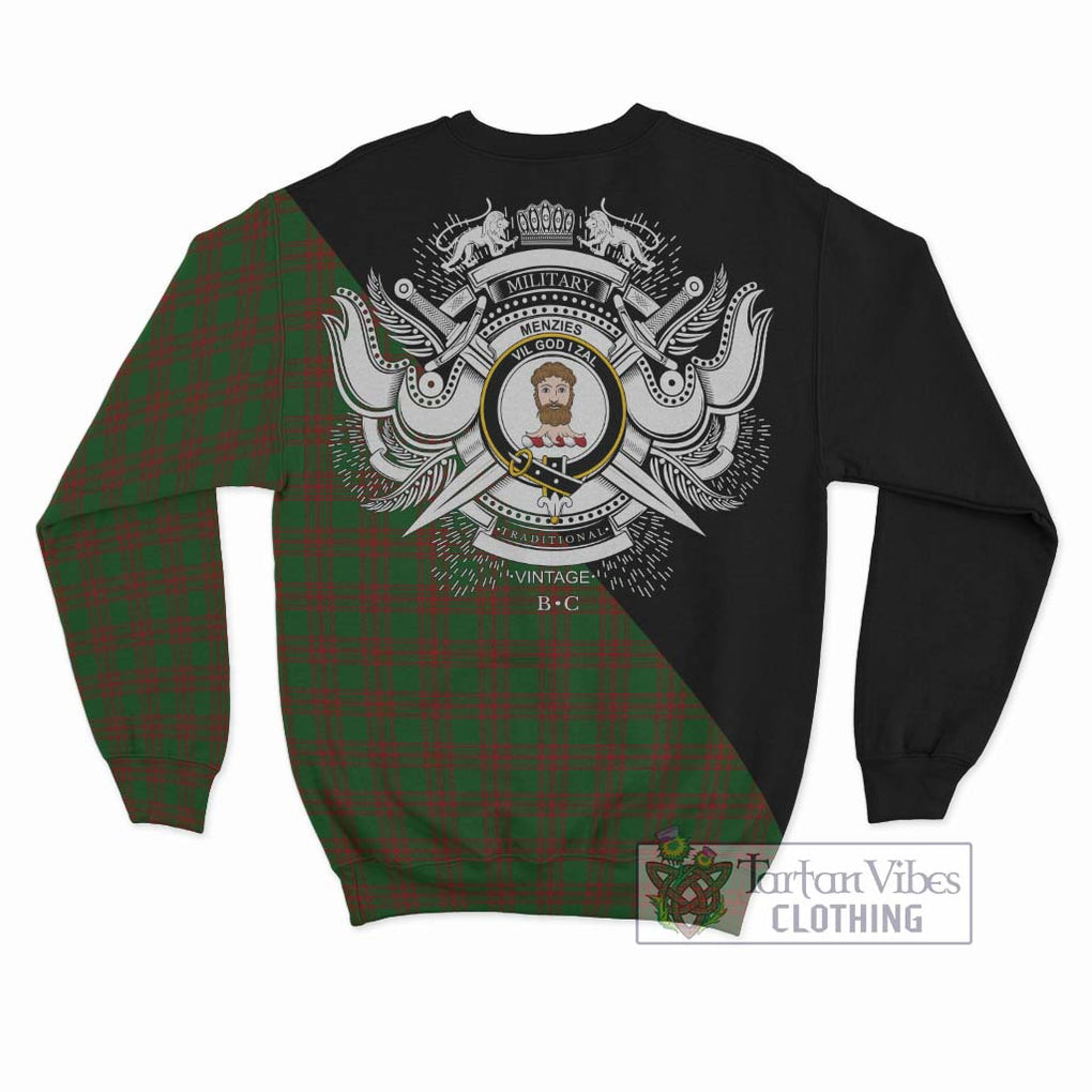 Menzies Tartan Sweatshirt with Family Crest and Military Logo Style - Tartan Vibes Clothing