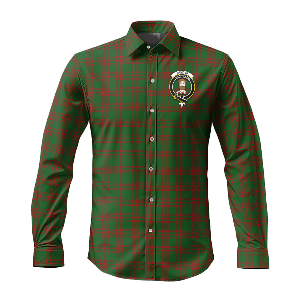 Menzies Tartan Long Sleeve Button Up Shirt with Family Crest Men's Shirt - Tartan Vibes Clothing