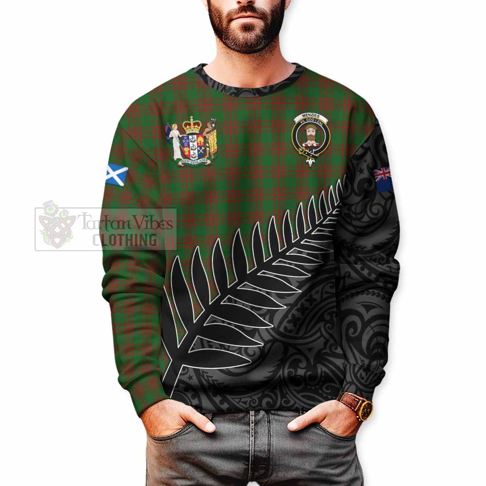 Menzies Crest Tartan Sweatshirt with New Zealand Silver Fern Half Style - Tartan Vibes Clothing