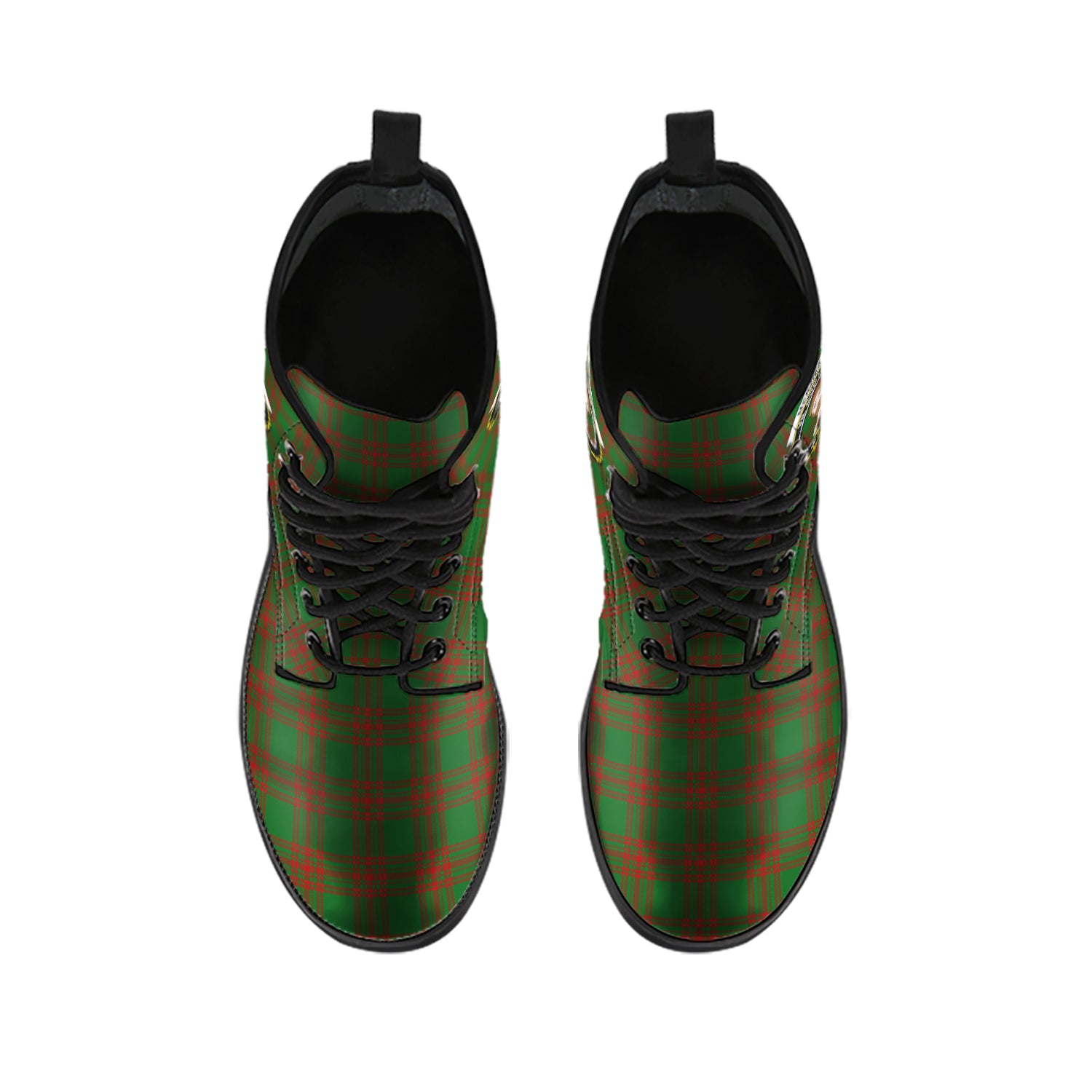 Menzies Tartan Leather Boots with Family Crest - Tartan Vibes Clothing
