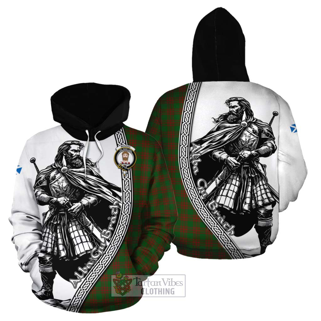Menzies Tartan Clan Crest Cotton Hoodie with Highlander Warrior Celtic Style Zip Hoodie - Tartan Vibes Clothing
