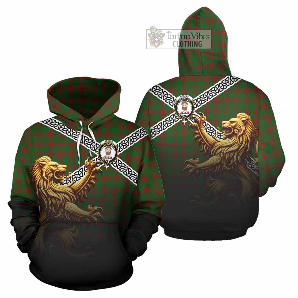 Menzies Crest Tartan Hoodie with Golden Lion Emblem Celtic Style - Tartan Vibes Clothing