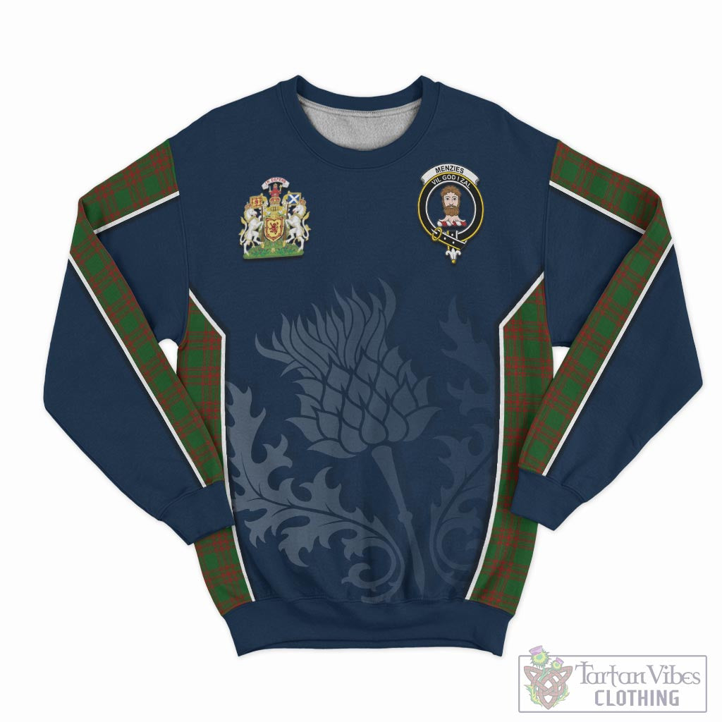 Menzies Tartan Sweatshirt with Family Crest and Scottish Thistle Vibes Sport Style - Tartan Vibes Clothing