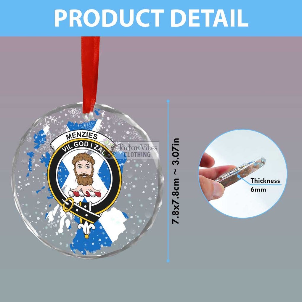 Menzies Clan Crest Christmas Glass Ornament with Scotland Map - 2D-tartanvibesclothing
