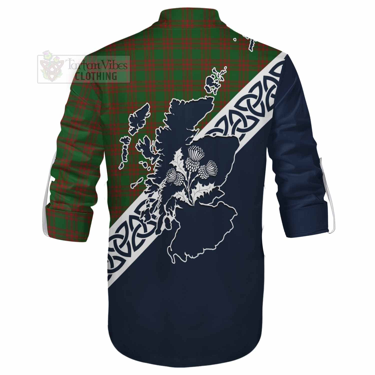 Menzies Tartan Ghillie Kilt Shirt Featuring Thistle and Scotland Map - Tartan Vibes Clothing