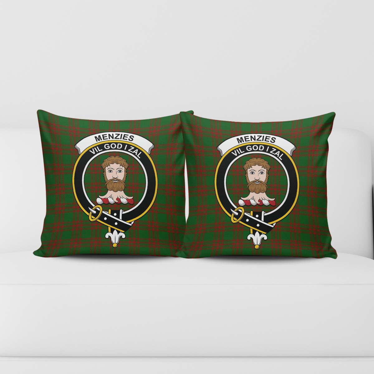 Menzies Tartan Pillow Cover with Family Crest - Tartan Vibes Clothing