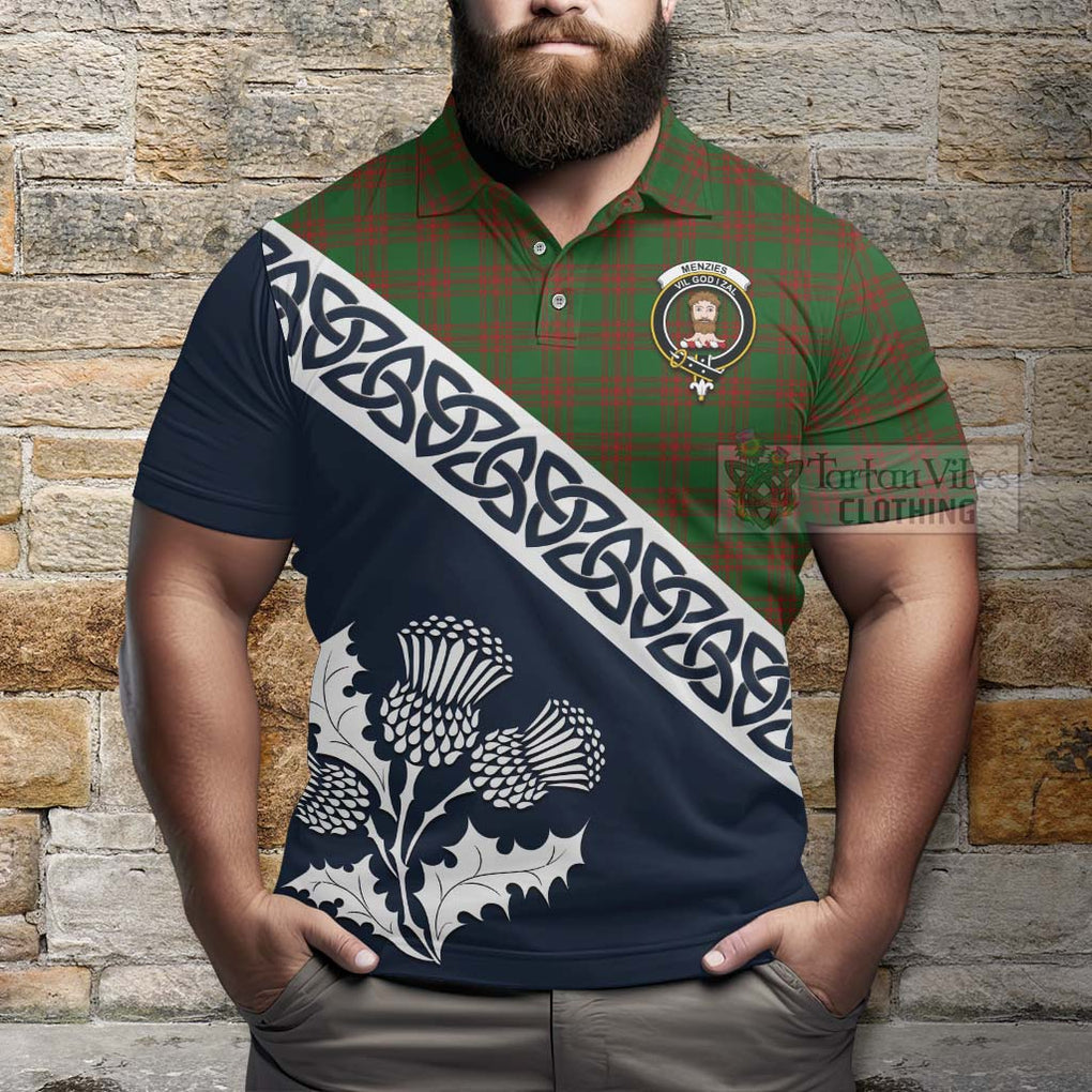 Menzies Tartan Polo Shirt Featuring Thistle and Scotland Map - Tartanvibesclothing Store