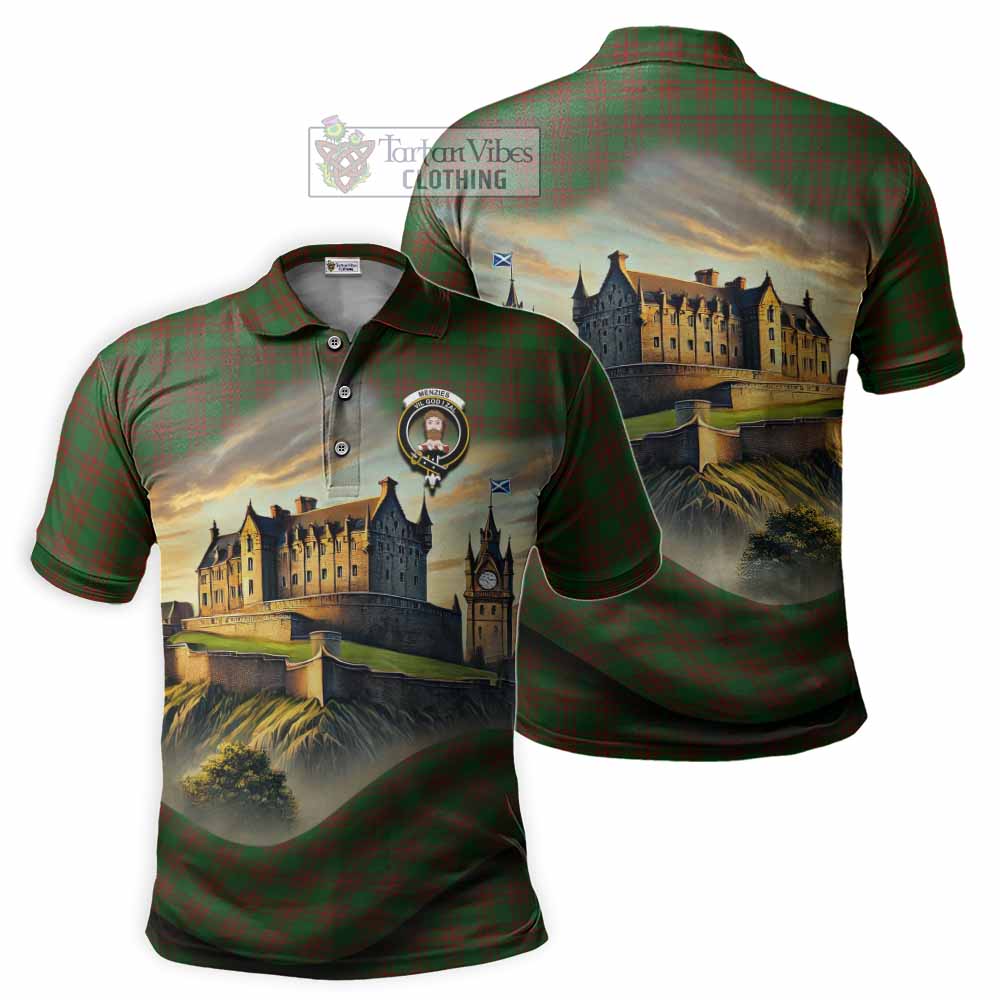 Tartan Vibes Clothing Menzies Tartan Family Crest Polo Shirt with Scottish Ancient Castle Stype
