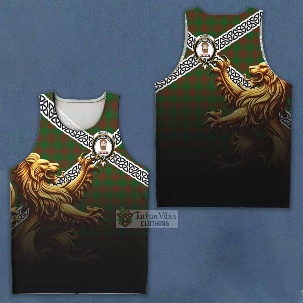 Menzies Crest Tartan Men's Tank Top with Golden Lion Emblem Celtic Style - Tartan Vibes Clothing