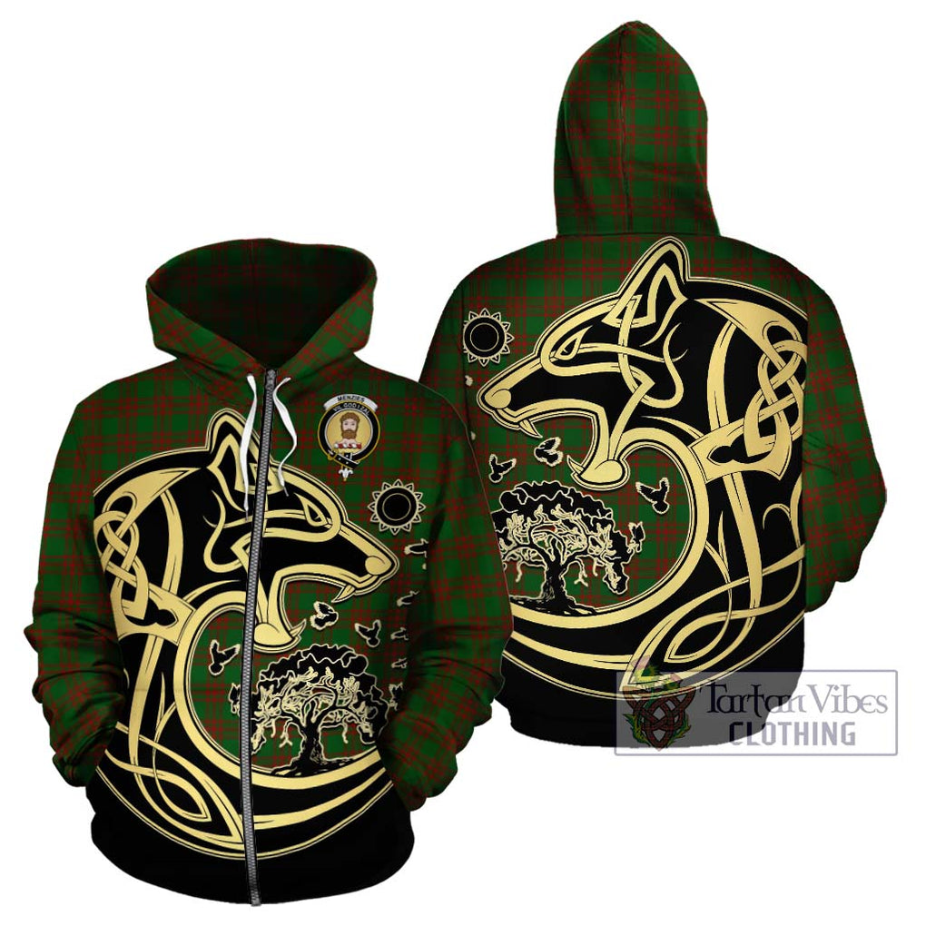 Menzies Tartan Hoodie with Family Crest Celtic Wolf Style - Tartan Vibes Clothing