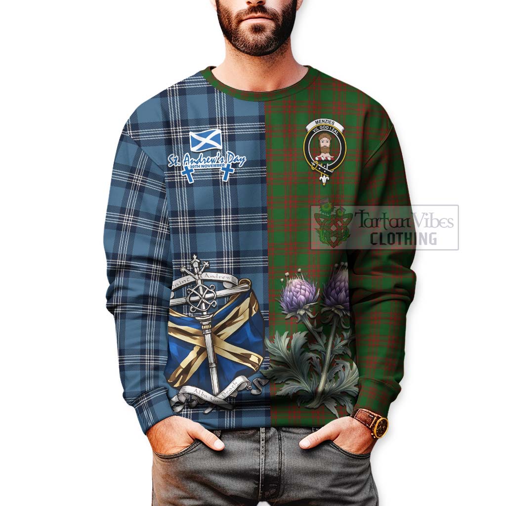 Menzies Tartan Sweatshirt Happy St. Andrew's Day Half Tartan Style - Tartan Vibes Clothing