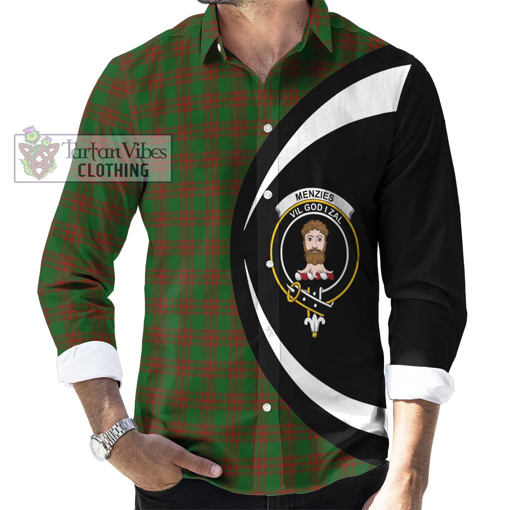 Menzies Tartan Long Sleeve Button Up with Family Crest Circle Style - Tartan Vibes Clothing