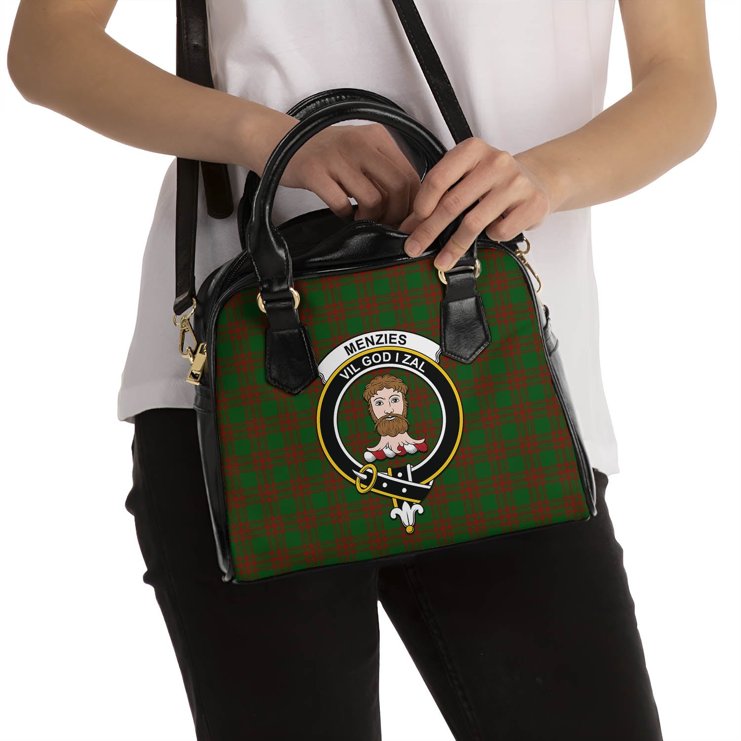 Menzies Tartan Shoulder Handbags with Family Crest - Tartan Vibes Clothing