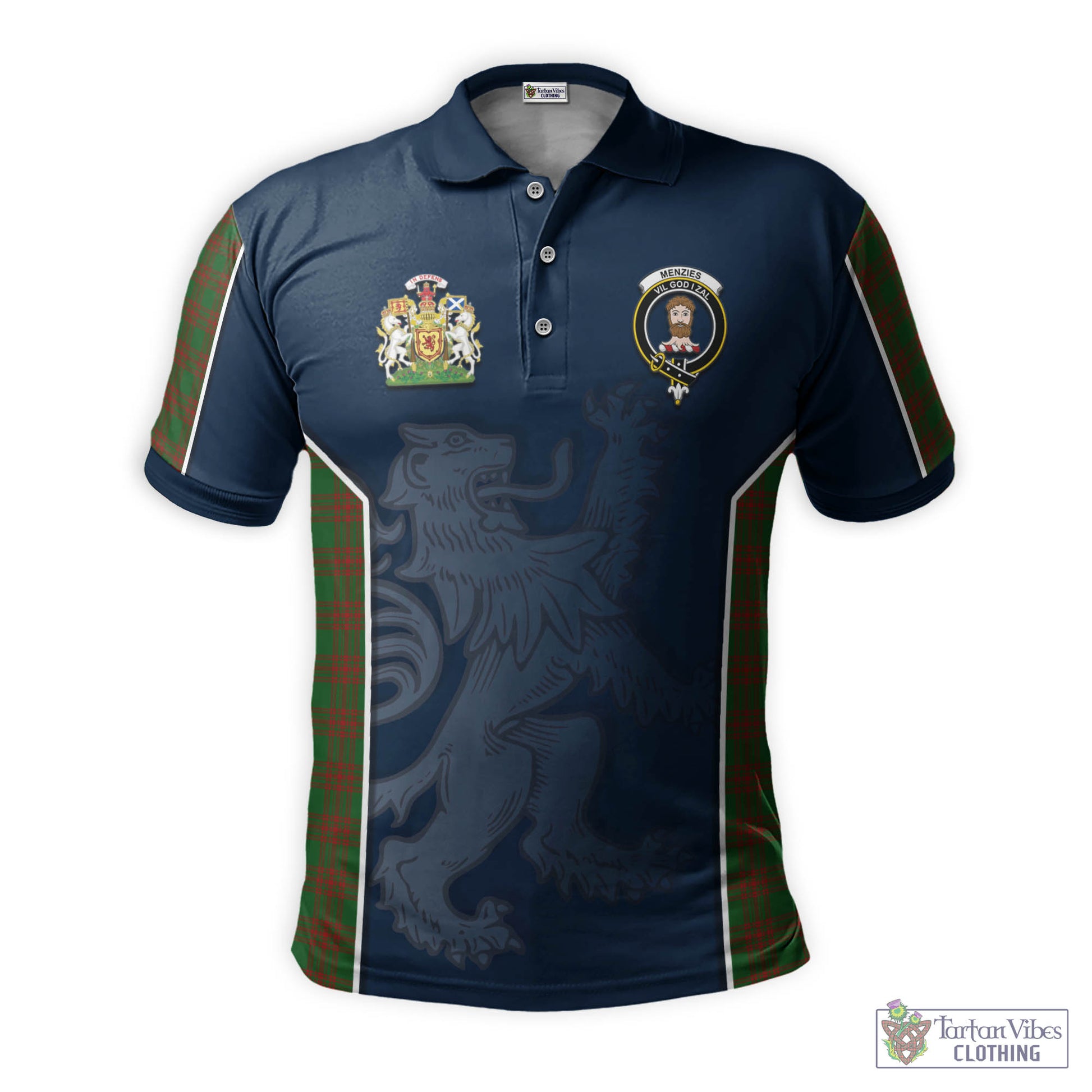 Tartan Vibes Clothing Menzies Tartan Men's Polo Shirt with Family Crest and Lion Rampant Vibes Sport Style