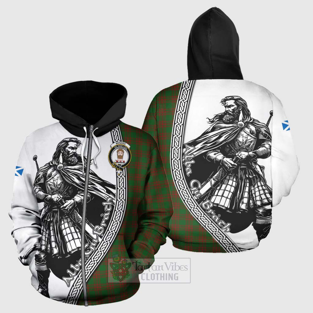 Menzies Tartan Clan Crest Hoodie with Highlander Warrior Celtic Style - Tartan Vibes Clothing