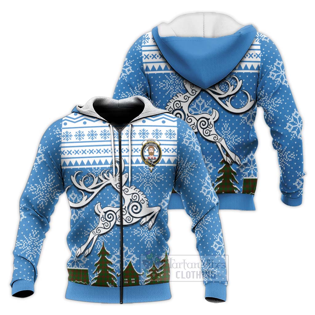 Menzies Clan Christmas Knitted Hoodie Celtic Reindeer Style Unisex - Tartan Vibes Clothing