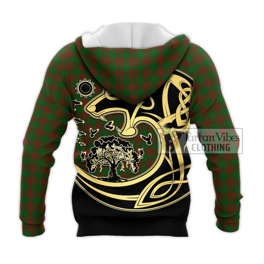 Menzies Tartan Knitted Hoodie with Family Crest Celtic Wolf Style - Tartan Vibes Clothing
