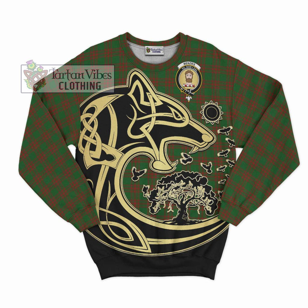 Menzies Tartan Sweatshirt with Family Crest Celtic Wolf Style - Tartan Vibes Clothing