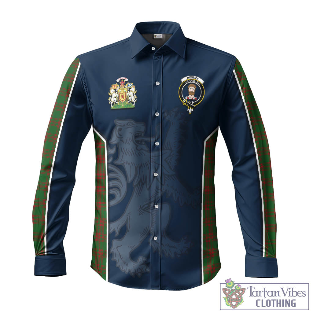 Tartan Vibes Clothing Menzies Tartan Long Sleeve Button Up Shirt with Family Crest and Lion Rampant Vibes Sport Style