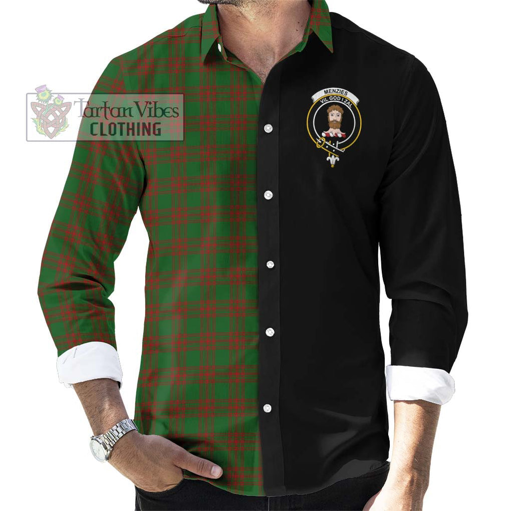 Menzies Tartan Long Sleeve Button Shirt with Family Crest and Half Of Me Style - Tartanvibesclothing Shop