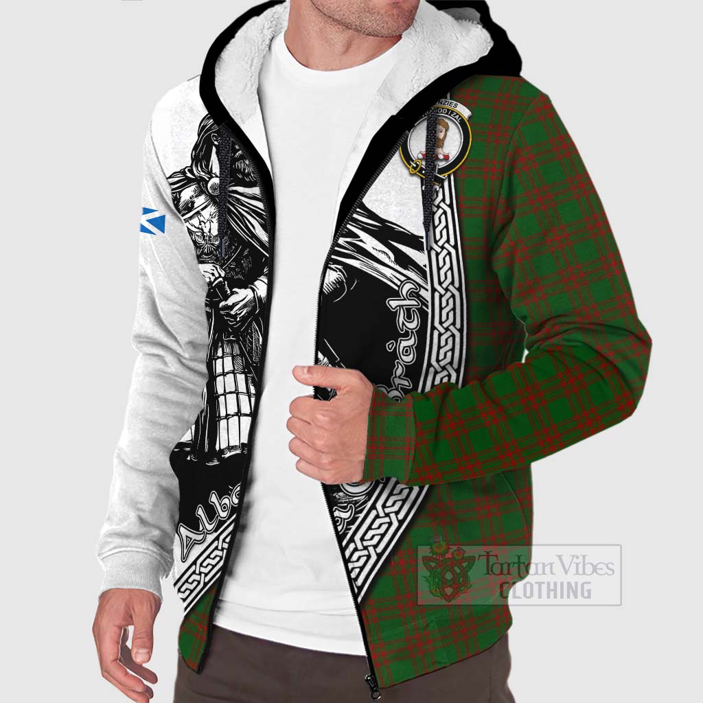 Menzies Tartan Clan Crest Sherpa Hoodie with Highlander Warrior Celtic Style Unisex - Tartan Vibes Clothing