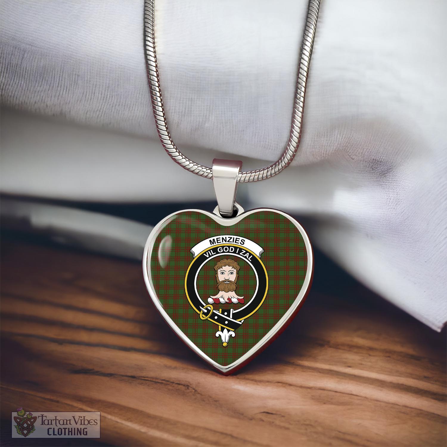 Menzies Tartan Heart Necklace with Family Crest - Tartan Vibes Clothing