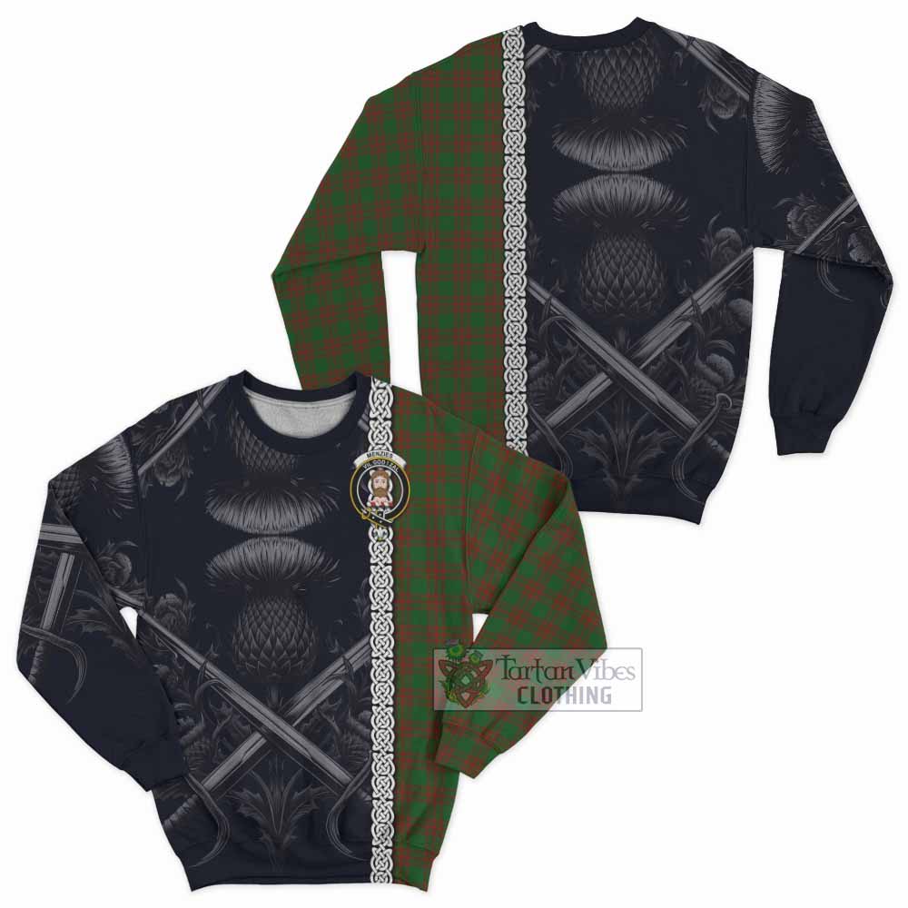 Tartan Vibes Clothing Menzies Tartan Sweatshirt with Family Crest Cross Sword Thistle Celtic Vibes