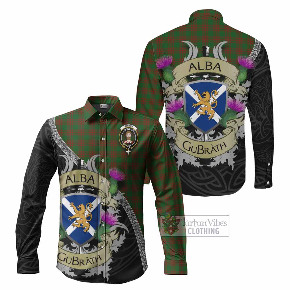 Tartan Vibes Clothing Menzies Tartan Family Crest Long Sleeve Button Shirt Lion Rampant Royal Thistle Shield Celtic Inspired