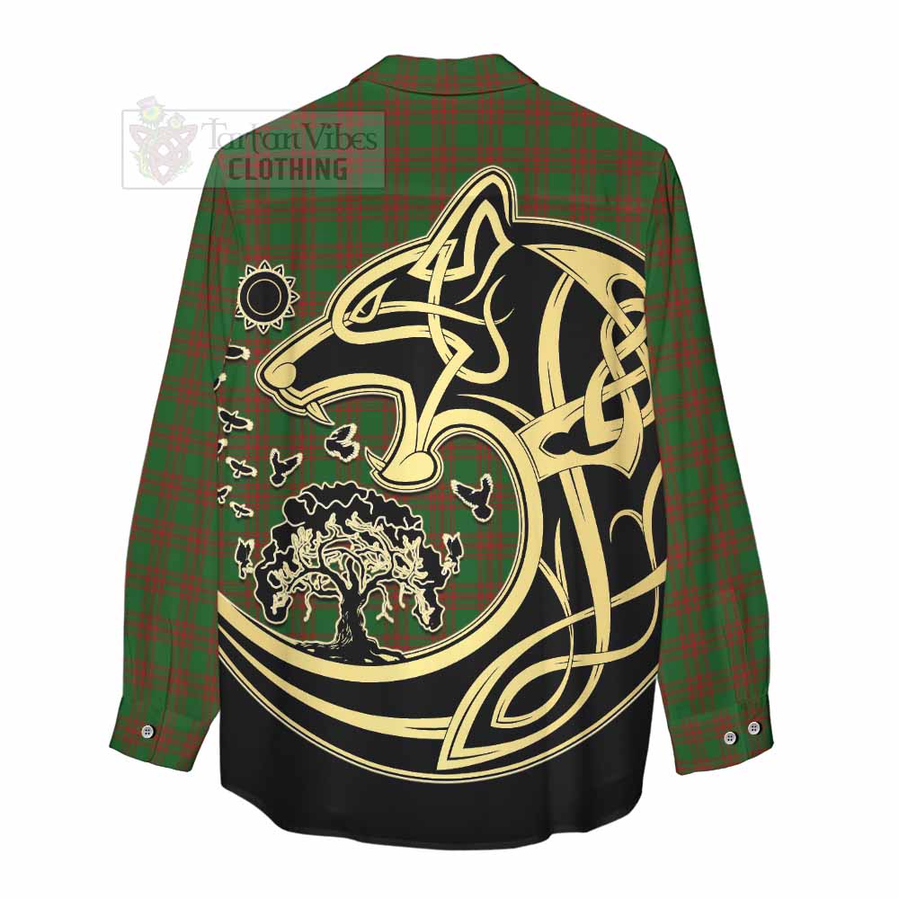 Menzies Tartan Women's Casual Shirt with Family Crest Celtic Wolf Style - Tartan Vibes Clothing