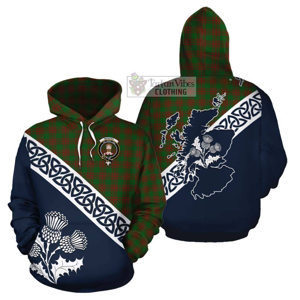 Menzies Tartan Cotton Hoodie Featuring Thistle and Scotland Map Zip Hoodie - Tartan Vibes Clothing