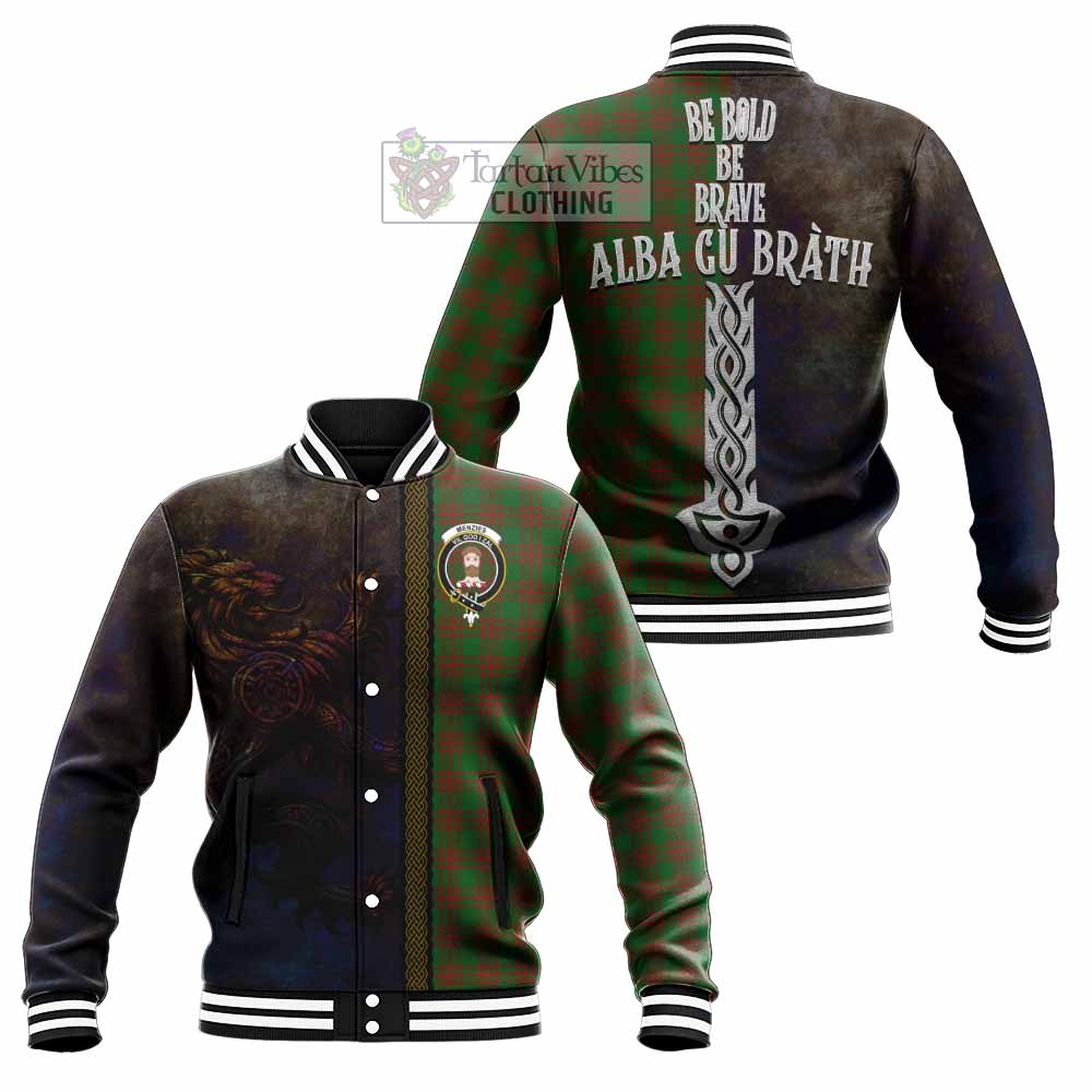 Menzies Tartan Family Crest Baseball Jacket Alba Gu Brath Be Brave Lion Ancient Style - Tartan Vibes Clothing