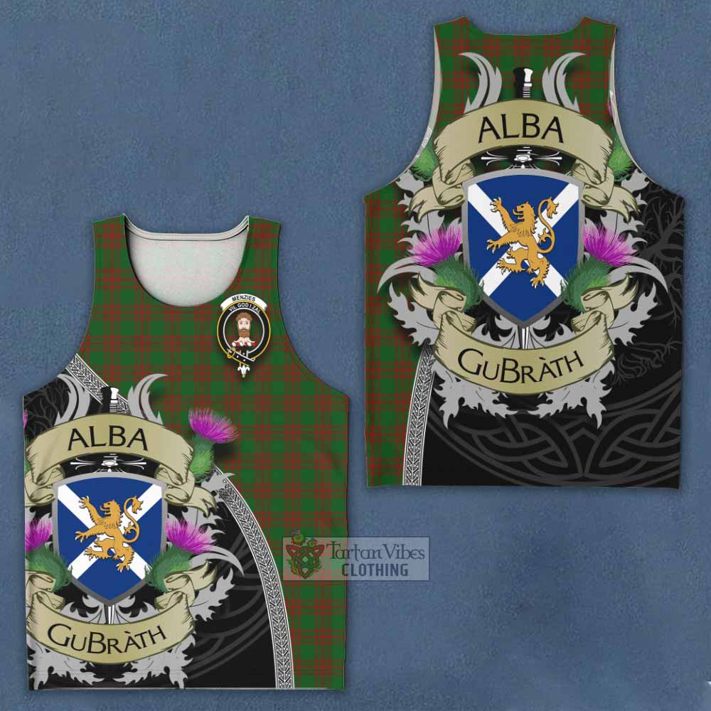 Tartan Vibes Clothing Menzies Tartan Family Crest Men's Tank Top Lion Rampant Royal Thistle Shield Celtic Inspired