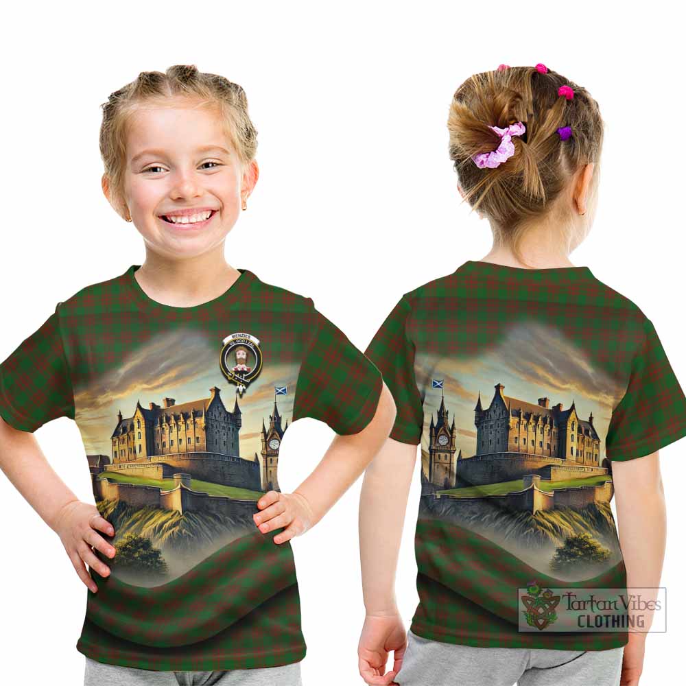 Menzies Tartan Family Crest Kid T-Shirt with Scottish Ancient Castle Style - Tartan Vibes Clothing