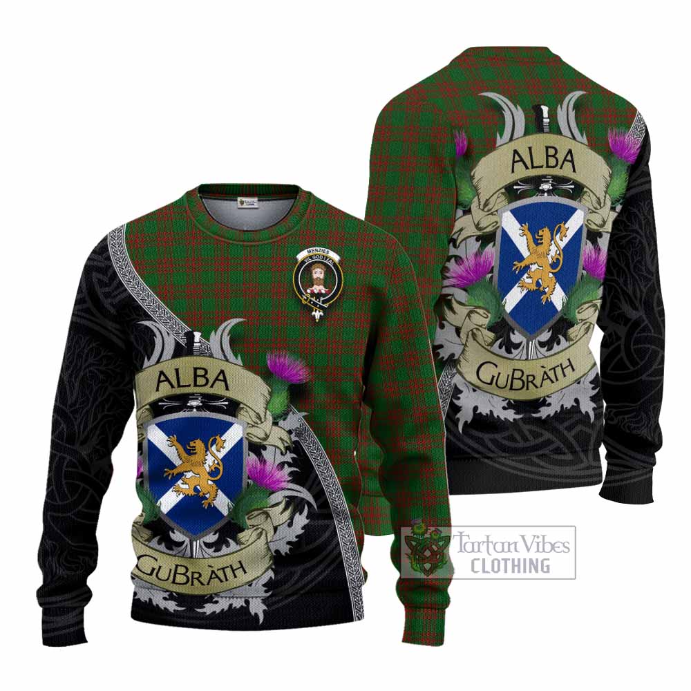 Menzies Tartan Family Crest Knitted Sweater Lion Rampant Royal Thistle Shield Celtic Inspired - Tartan Vibes Clothing