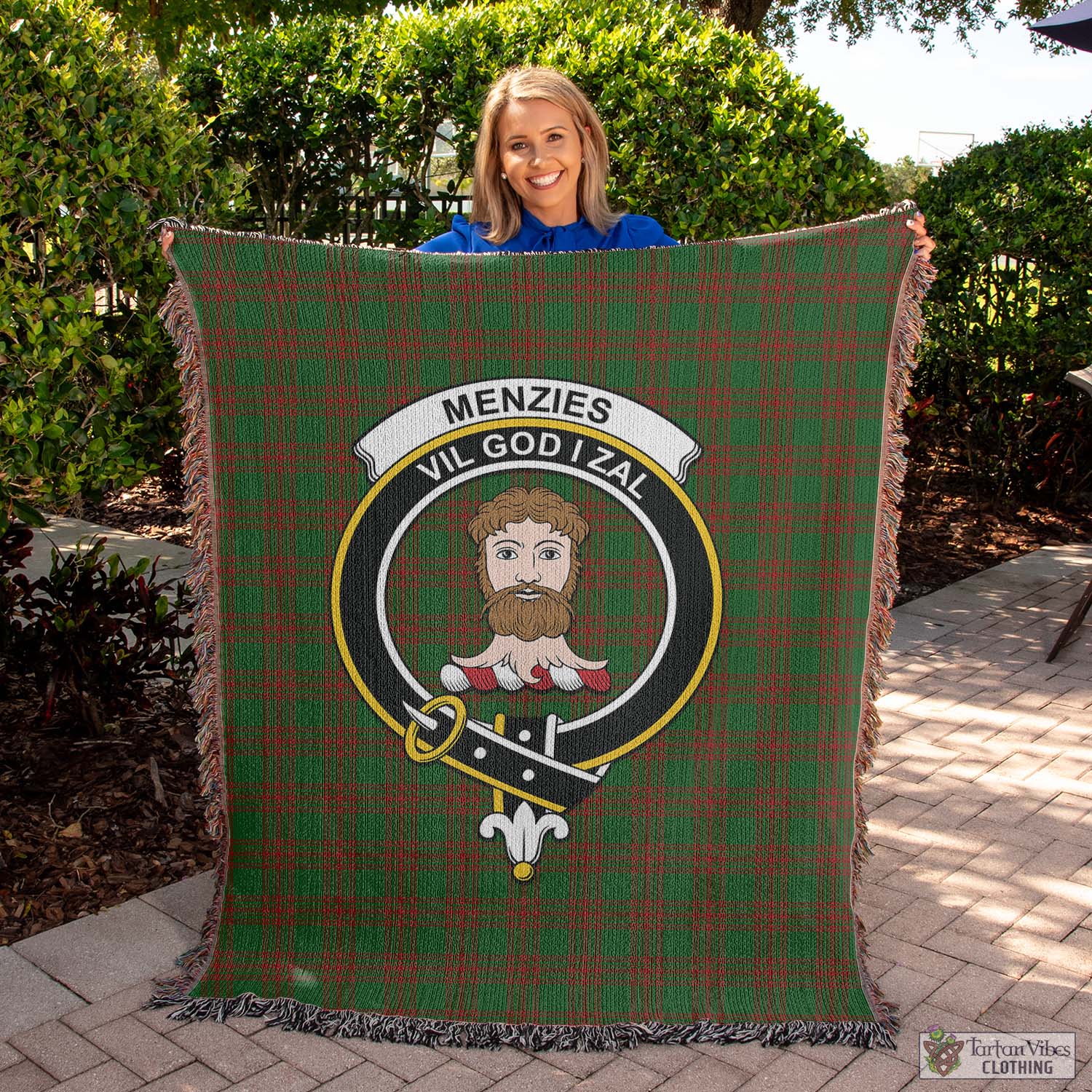 Tartan Vibes Clothing Menzies Tartan Woven Blanket with Family Crest