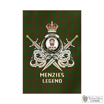 Menzies Tartan Garden Flag with Clan Crest and the Golden Sword of Courageous Legacy