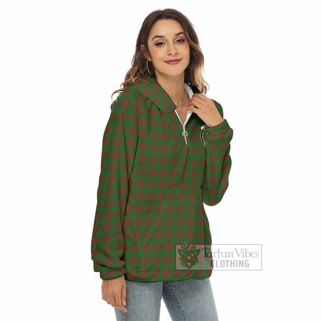 Menzies Tartan Women's Borg Fleece Hoodie with Half Zip with Family Crest - Tartan Vibes Clothing