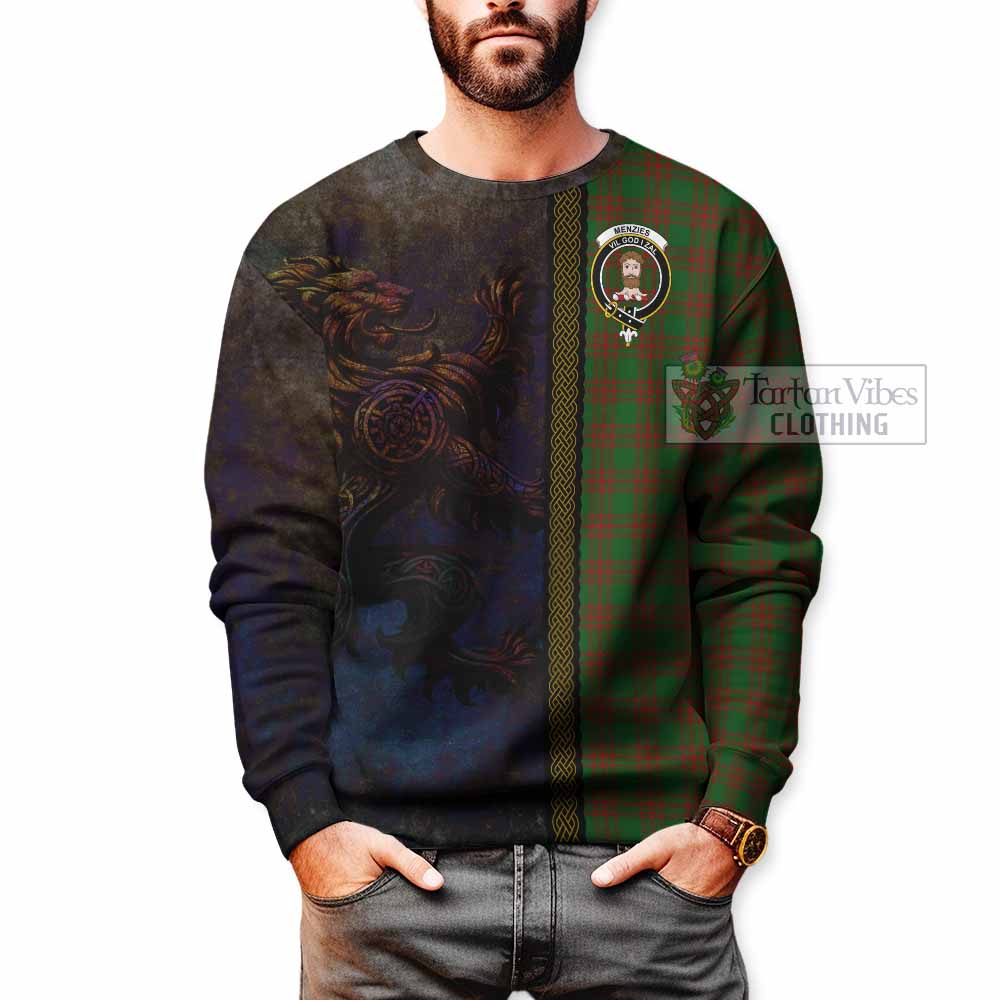 Menzies Tartan Family Crest Sweatshirt Alba Gu Brath Be Brave Lion Ancient Style - Tartan Vibes Clothing