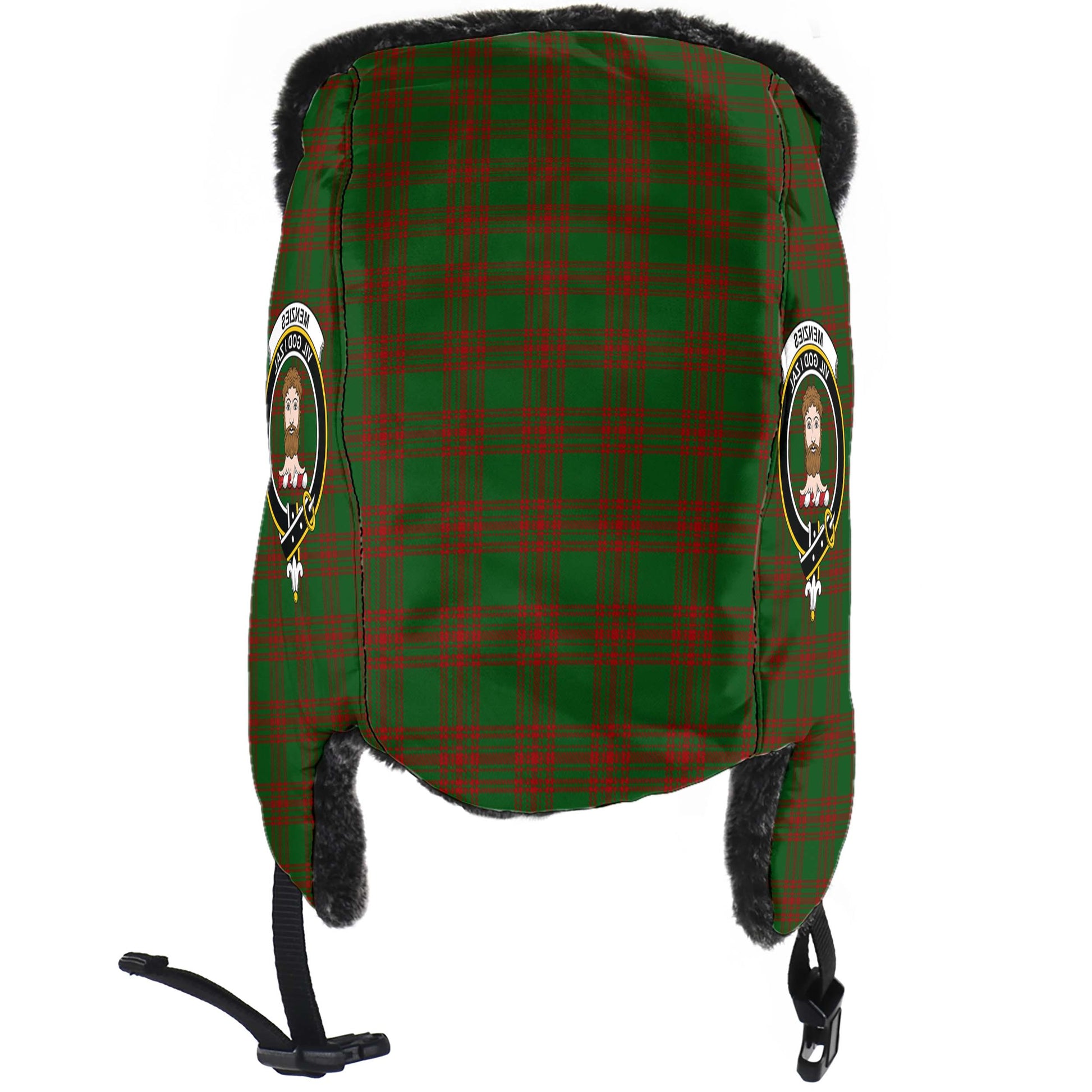 Menzies Tartan Winter Trapper Hat with Family Crest - Tartan Vibes Clothing