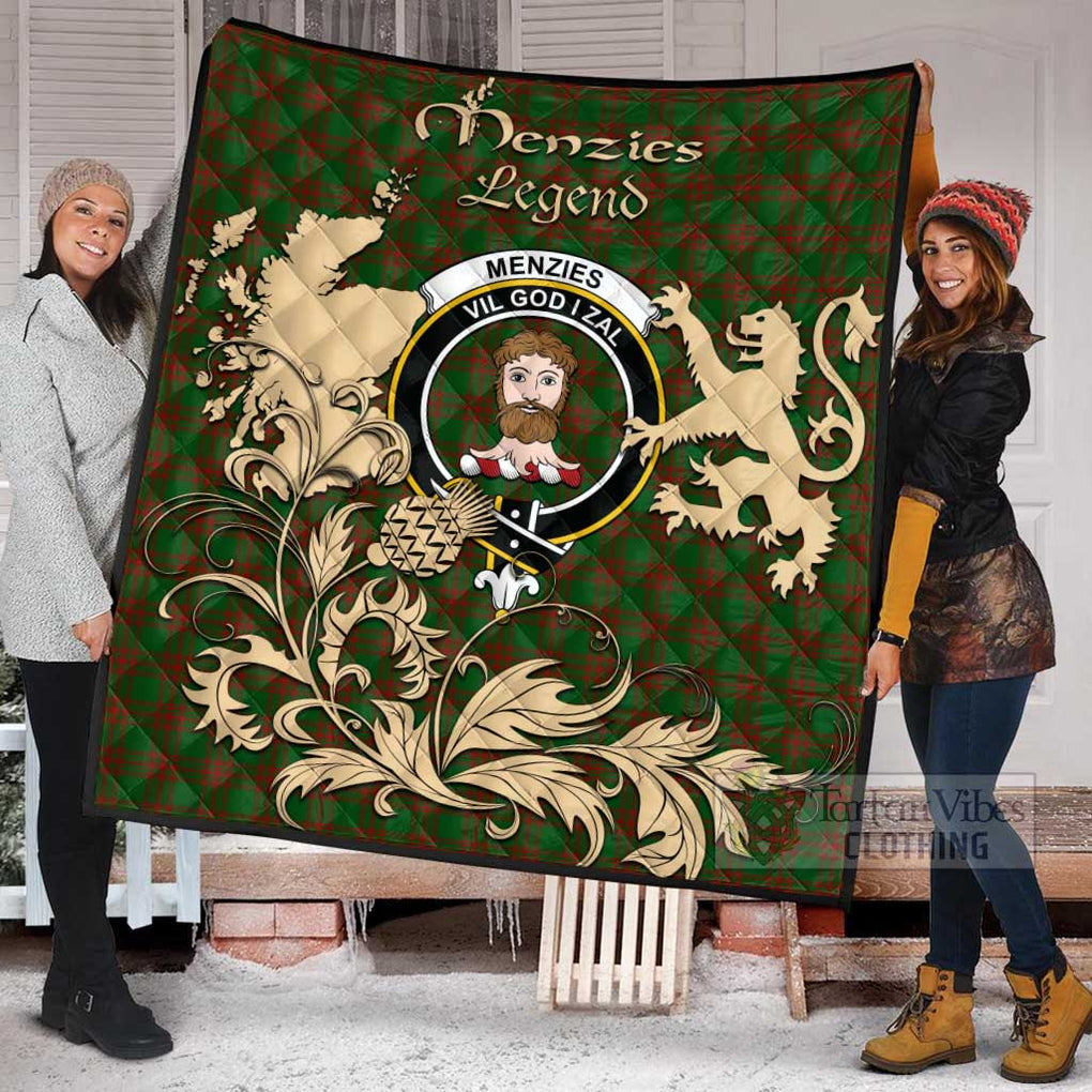 Tartan Vibes Clothing Menzies Tartan Quilt with Family Crest and Scottish Symbol Style