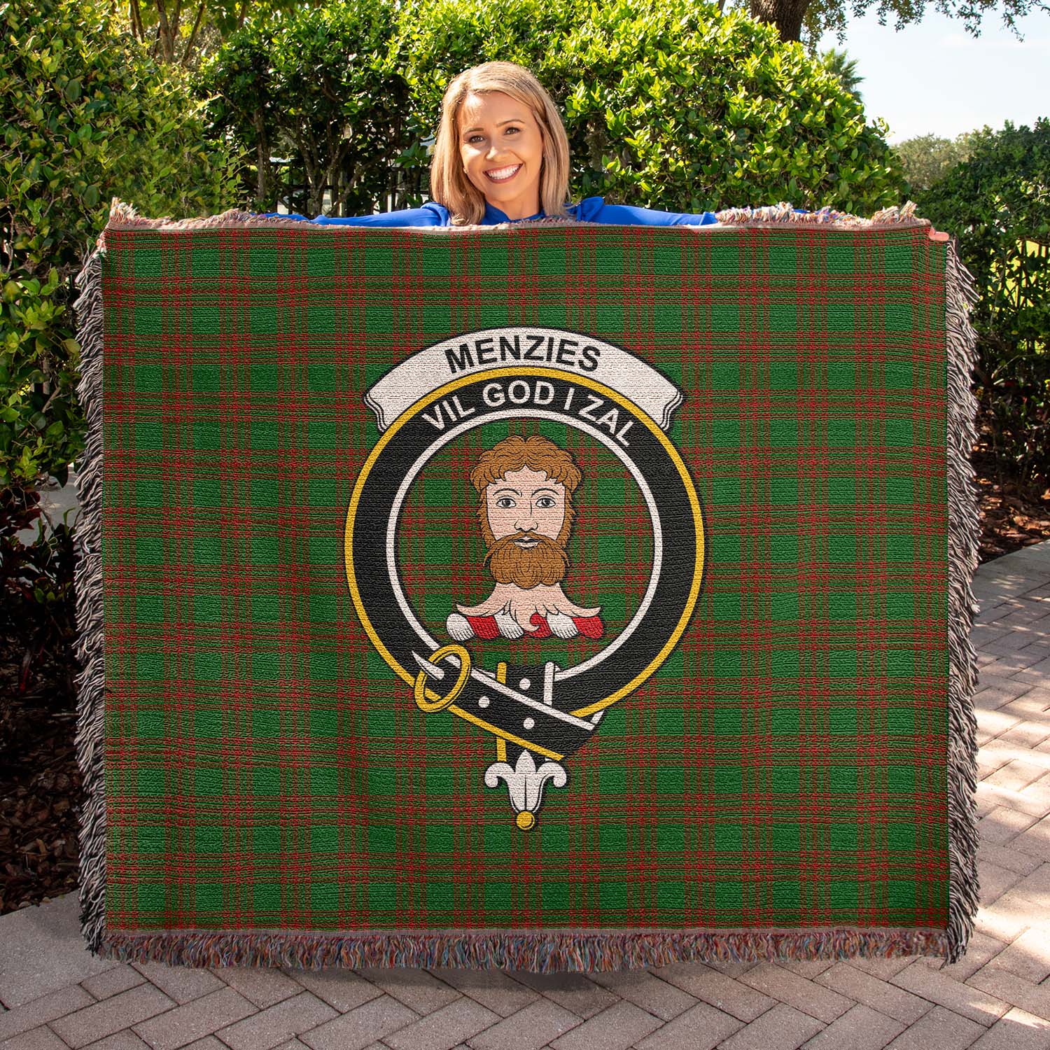 Tartan Vibes Clothing Menzies Tartan Woven Blanket with Family Crest