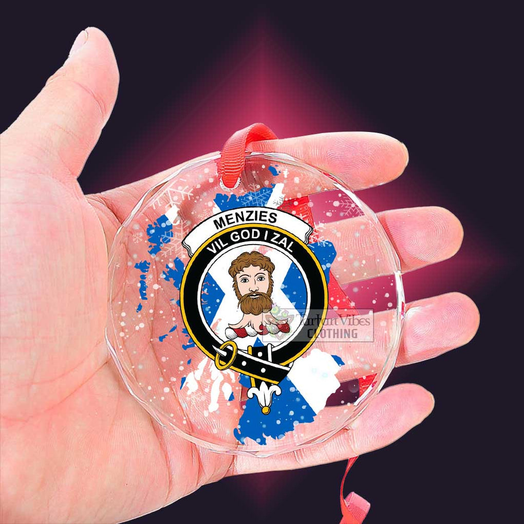 Menzies Clan Crest Christmas Glass Ornament with Scotland Map - 2D-tartanvibesclothing
