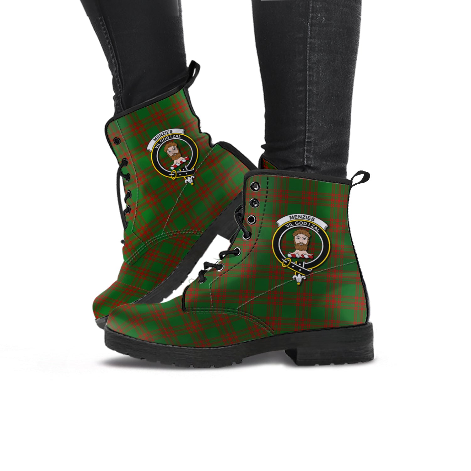 Menzies Tartan Leather Boots with Family Crest - Tartan Vibes Clothing