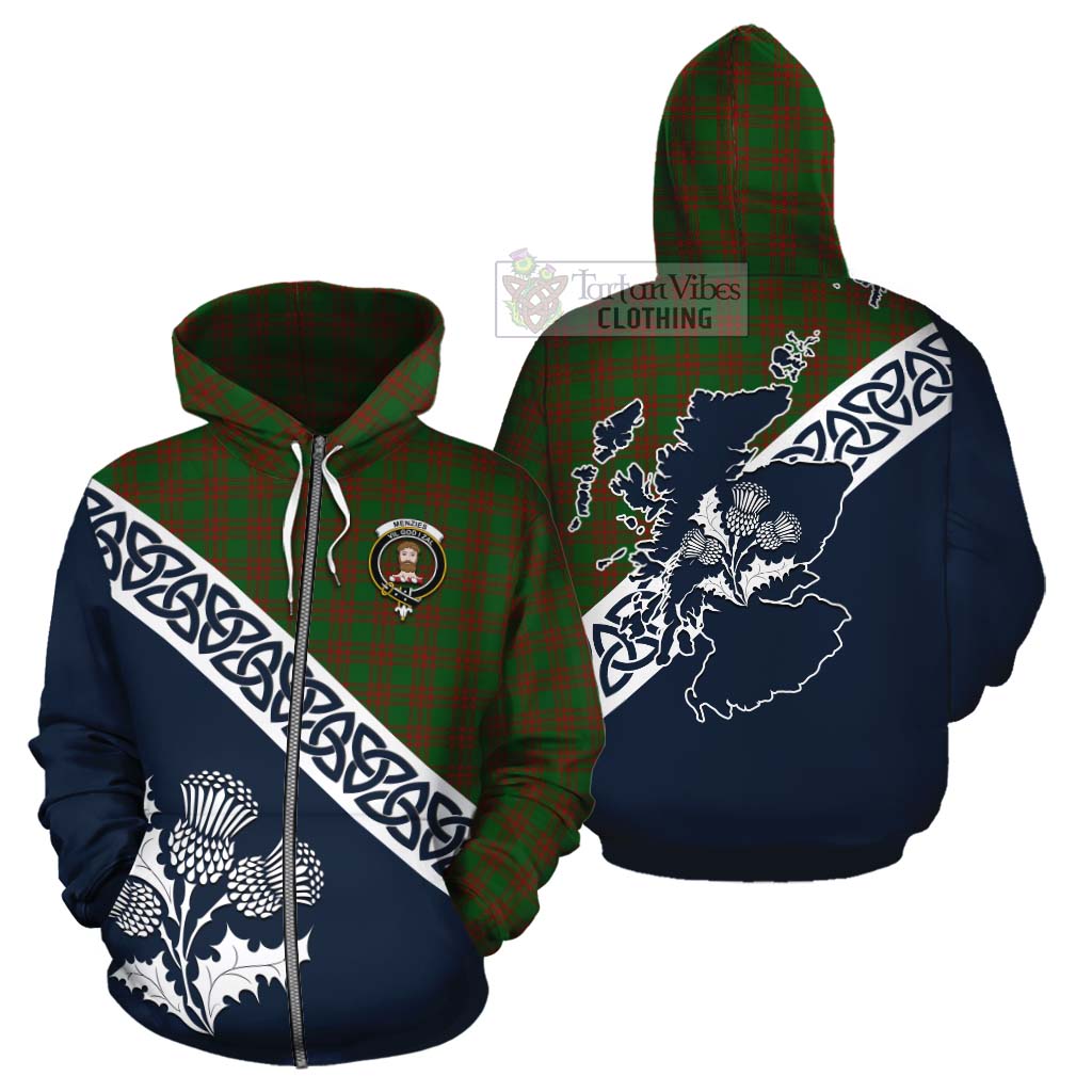 Menzies Tartan Cotton Hoodie Featuring Thistle and Scotland Map - Tartan Vibes Clothing