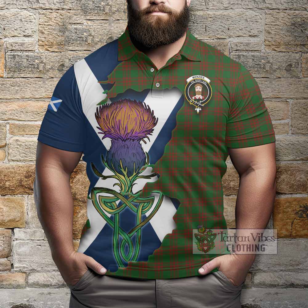 Menzies Tartan Family Crest Polo Shirt Scottish Thistle Celtic Inspired - Tartan Vibes Clothing