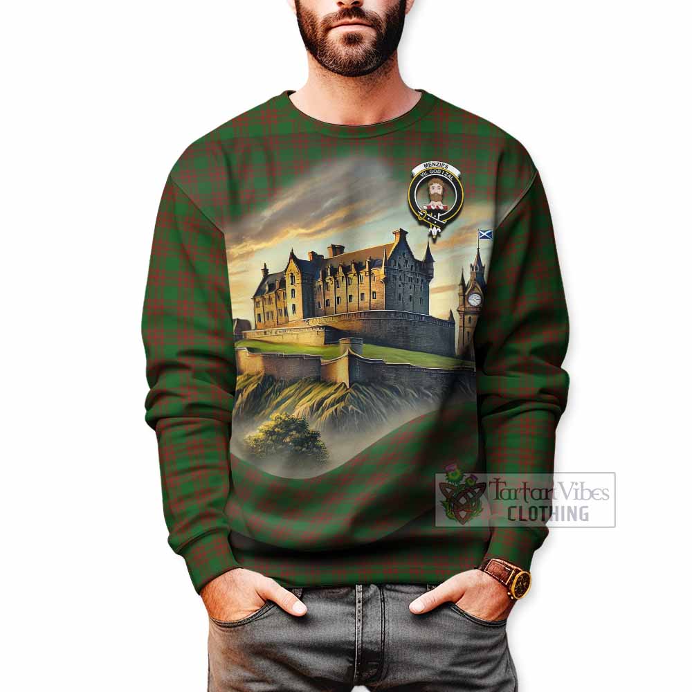 Tartan Vibes Clothing Menzies Tartan Family Crest Sweatshirt with Scottish Ancient Castle Style