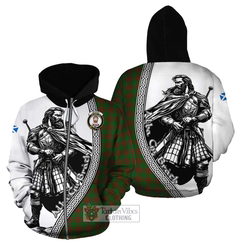 Menzies Tartan Clan Crest Cotton Hoodie with Highlander Warrior Celtic Style - Tartan Vibes Clothing