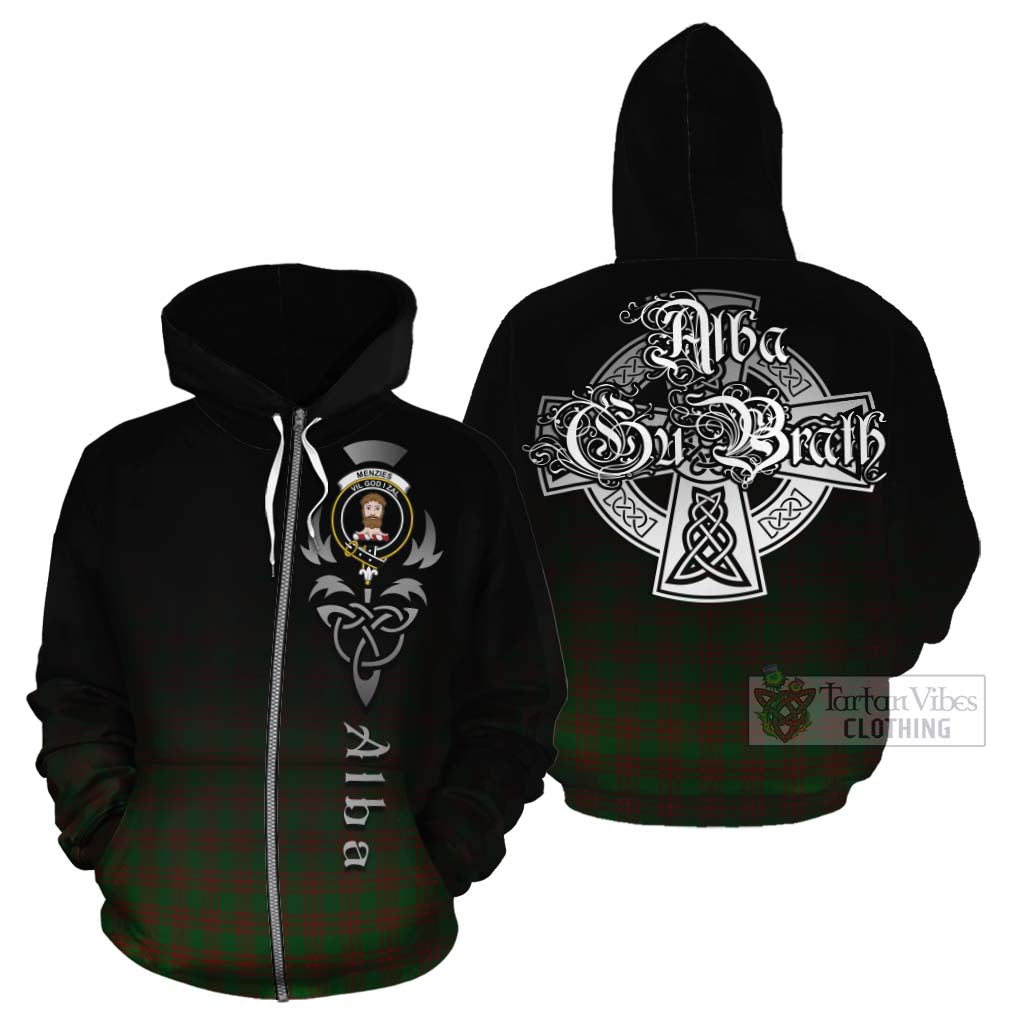 Tartan Vibes Clothing Menzies Tartan Cotton Hoodie Featuring Alba Gu Brath Family Crest Celtic Inspired