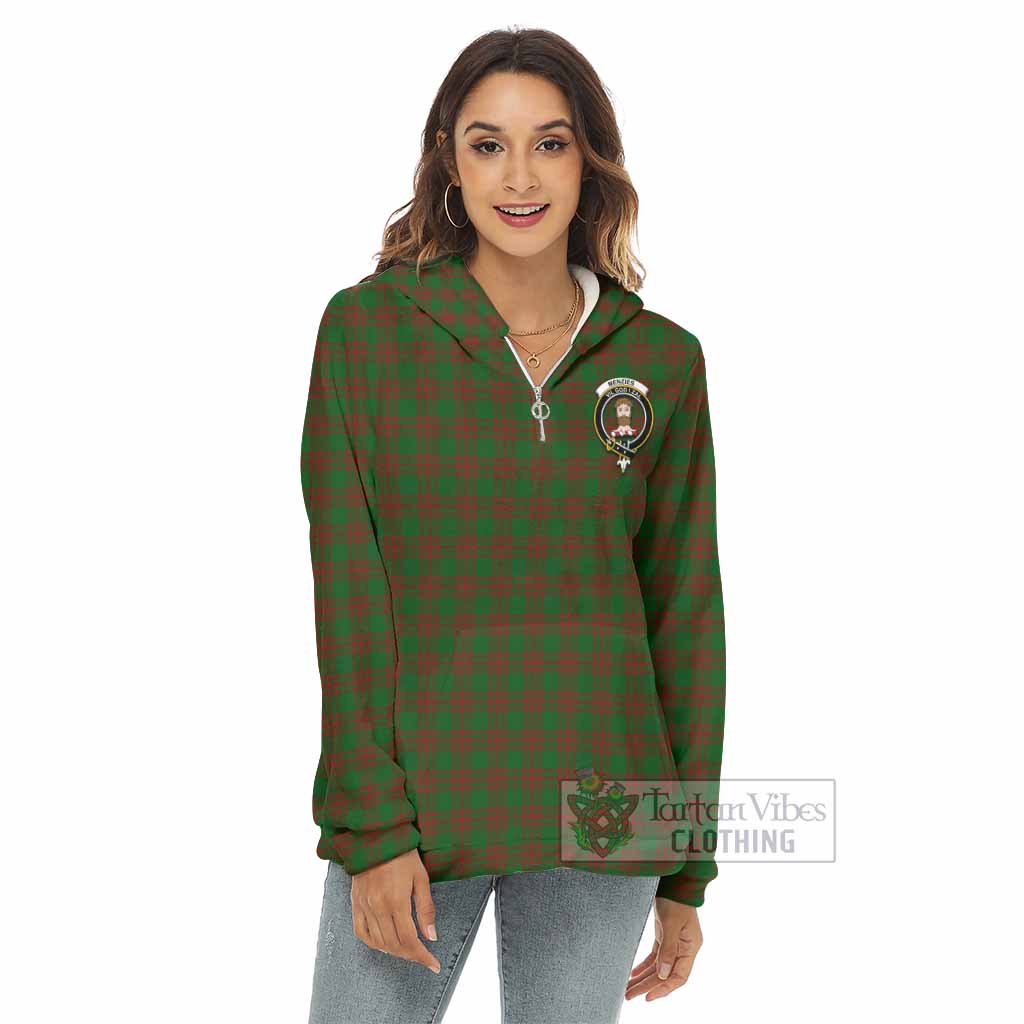 Menzies Tartan Women's Borg Fleece Hoodie with Half Zip with Family Crest - Tartan Vibes Clothing